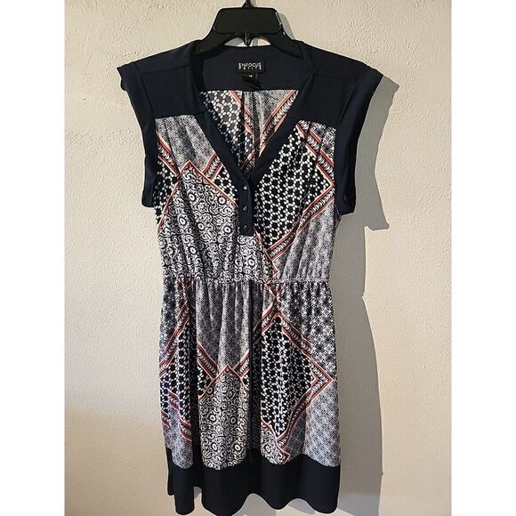 Enfocus Studio Size 14P Red White Cap Sleeve Chiffon Midi Dress - Picture 7 of 9